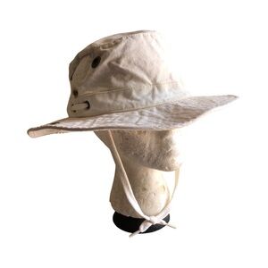 Cream Wide Brim Hat with Chin Strap 7 1/2